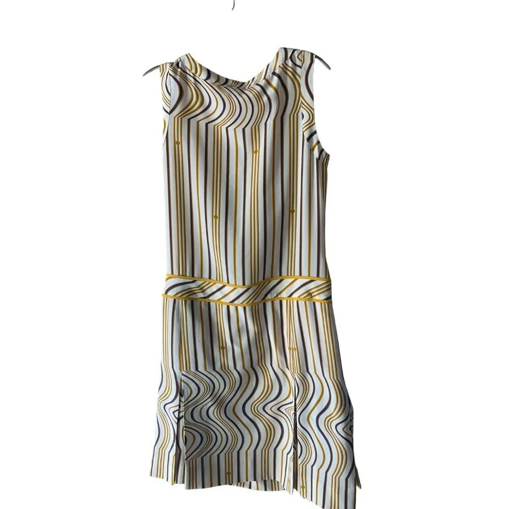 Tory Burch Womens Dress Size 4 Yellow Striped Scoop Neck Knee Length Pure Silk